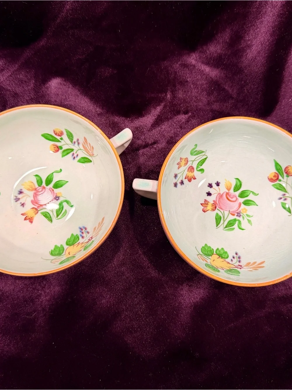 Decorative Floral Double-Handled Soup Bowl - Pink Trim